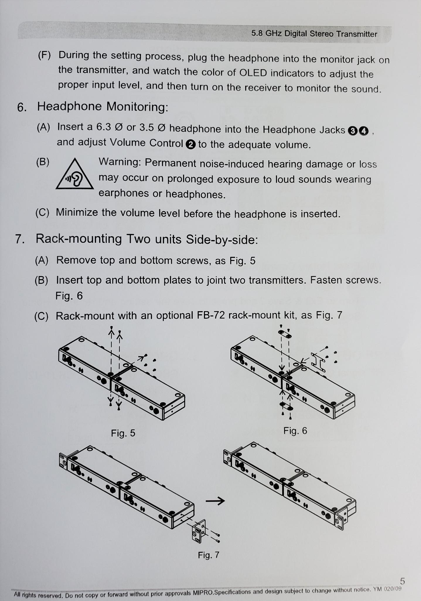 Mipro MI58 In-Ear Monitor System Manual Page 5