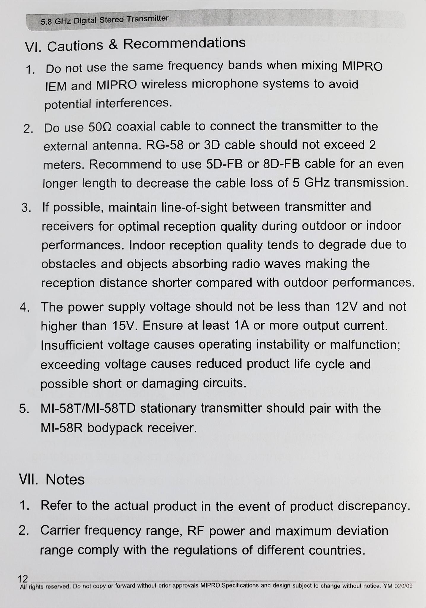 Mipro MI58 In-Ear Monitor System Manual Page 12