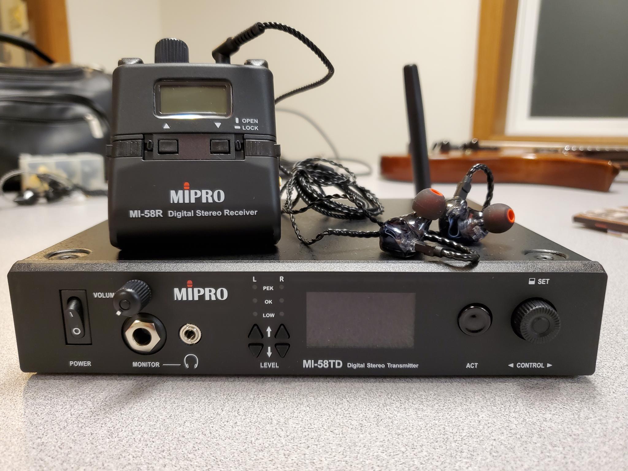 Mipro MI58 Dante System $599 Ships with Dante Transmitter, Beltpack, Mipro earphones (OK for a backup) and our own battery charger. Mipro MI58 Dante